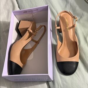 Madden Girl Two-Tone Slingback Block Heel in Nude and Black